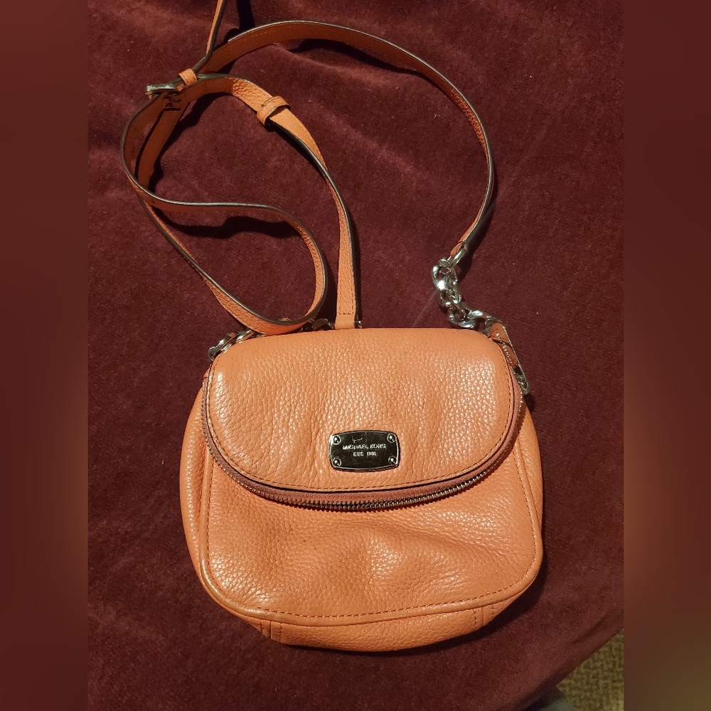 Michael Kors Coral Pink Pebbled Leather Crossbody Bag